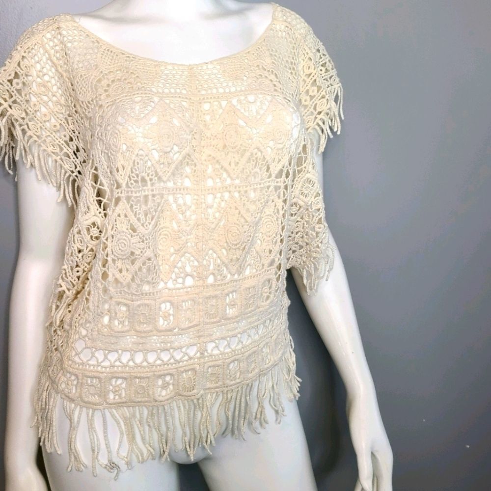 Cream Boho Crochet Top size Small - Picture 6 of 12